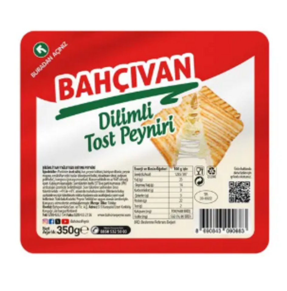 BAHÇIVAN TOST PEYNİRİ 350 GR / DİLİMLİ